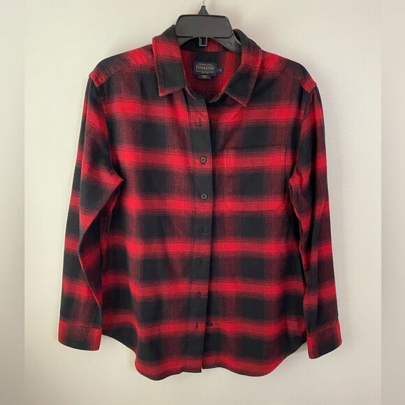 Pendleton  Womens 100% Cotton Flannel Red & Black Large Plaid Shirt  Size Small - Picture 1 of 6